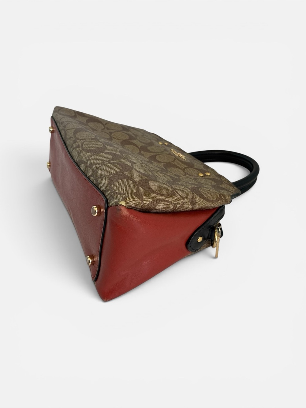 Coach Brown Signature Satchel with Black Handles and Red Sides - Picture 7 of 10